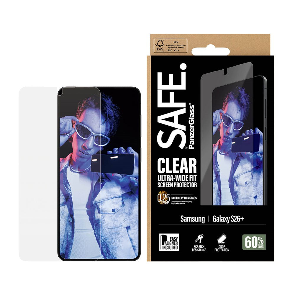 Samsung Galaxy S26+ (Plus) SAFE by PanzerGlass Ultra-Wide Fit Skærmbeskyttelsesglas - Gennemsigtig