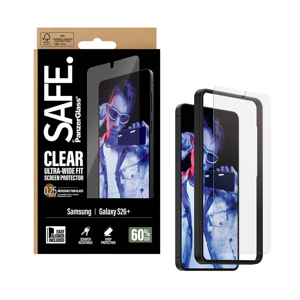 Samsung Galaxy S26+ (Plus) SAFE by PanzerGlass Ultra-Wide Fit Skærmbeskyttelsesglas - Gennemsigtig