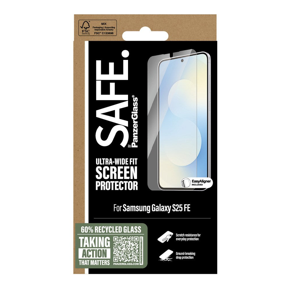 SAFE by PanzerGlass Samsung Galaxy S25 FE Ultra-Wide Fit Skærmbeskyttelsesglas - Gennemsigtig