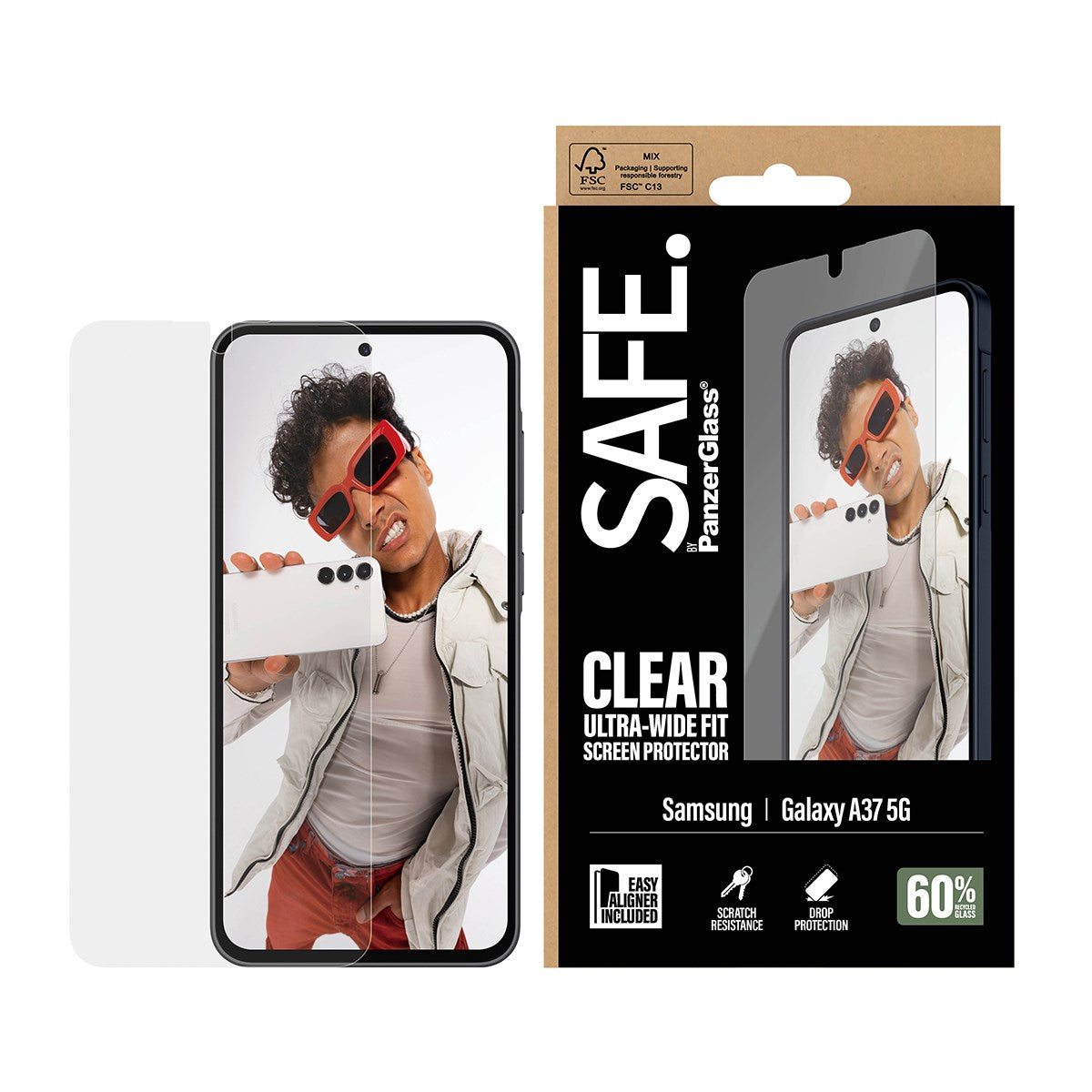 Samsung Galaxy A37 SAFE by PanzerGlass Ultra-Wide Fit Skærmbeskyttelsesglas m. EasyAligner - Gennemsigtig