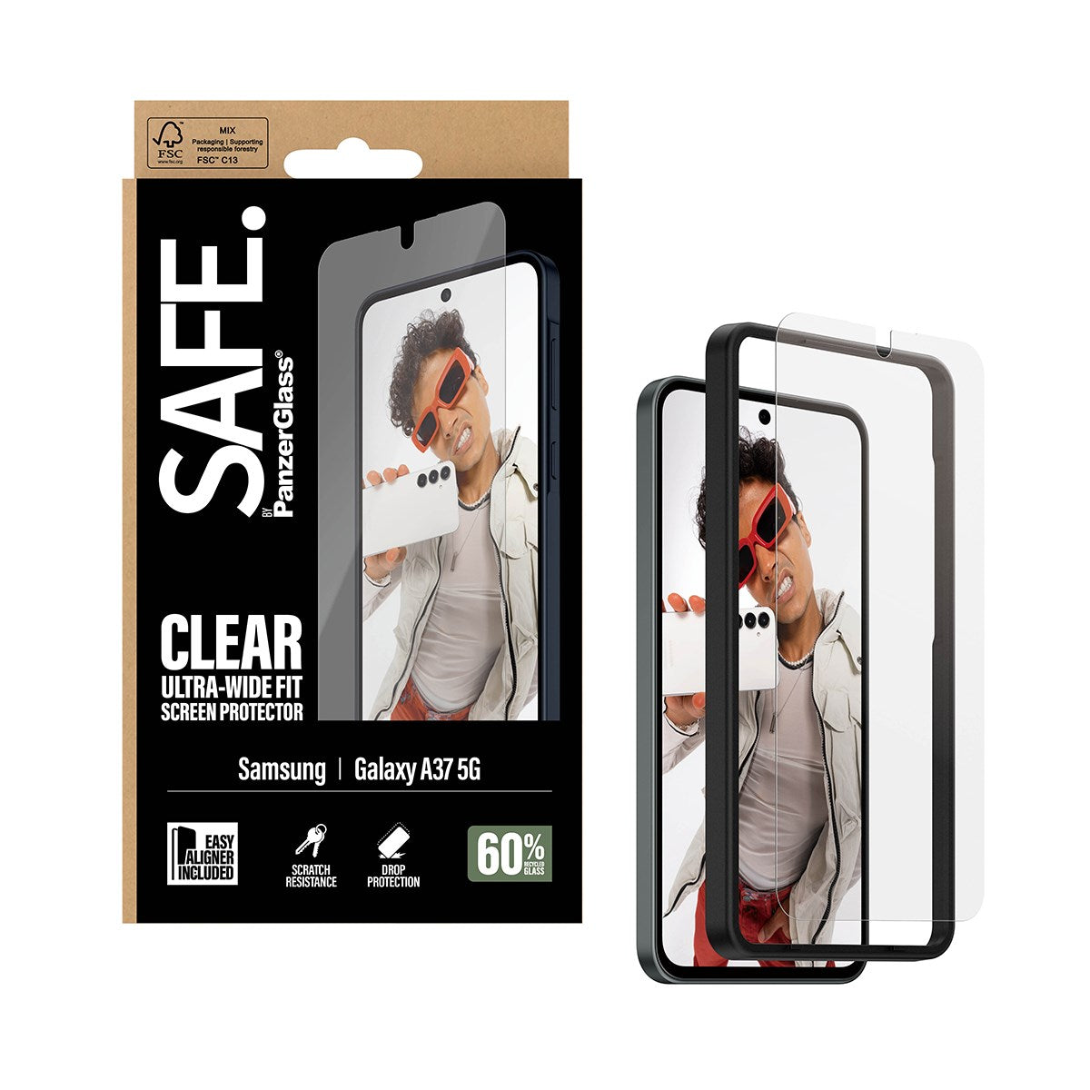 Samsung Galaxy A37 SAFE by PanzerGlass Ultra-Wide Fit Skærmbeskyttelsesglas m. EasyAligner - Gennemsigtig
