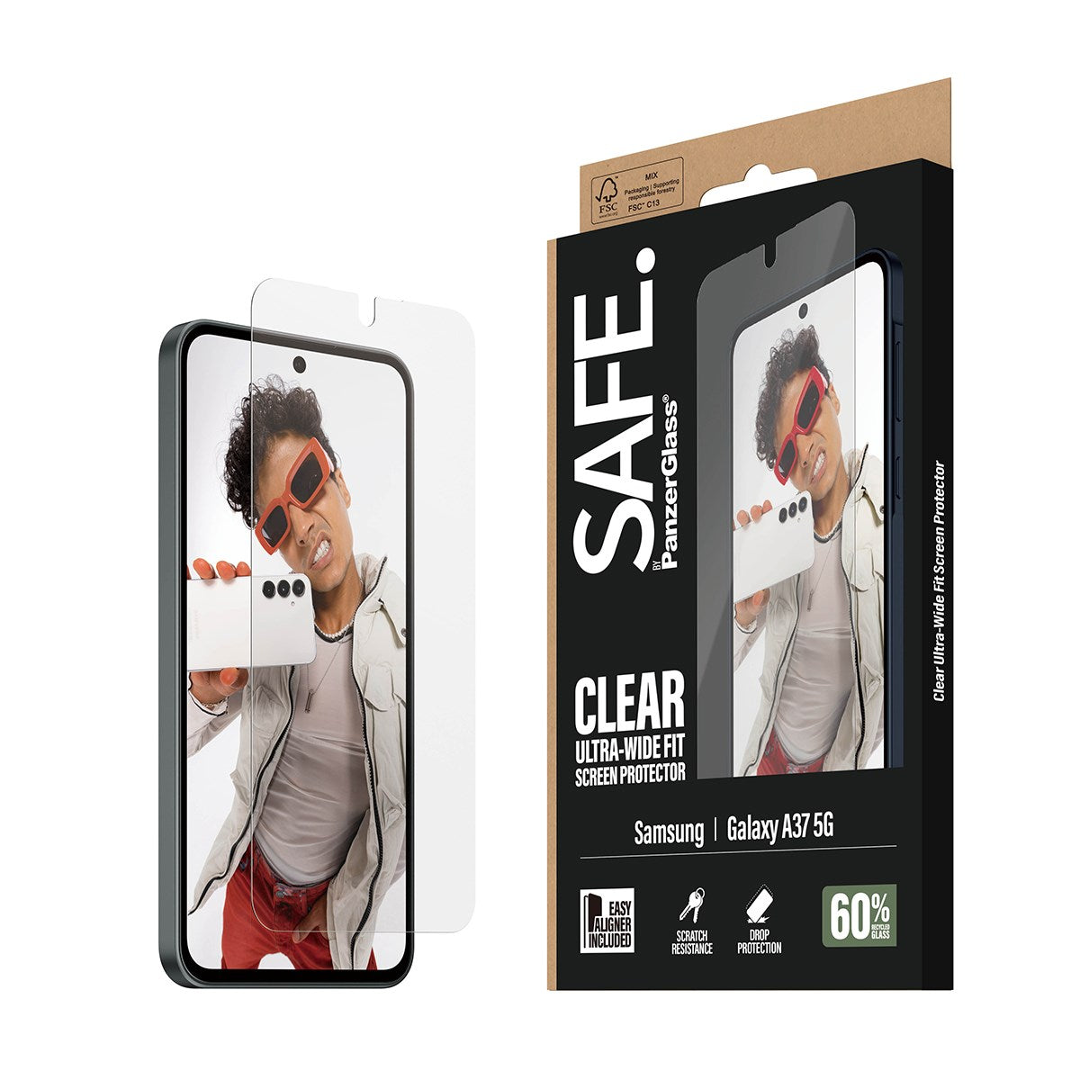 Samsung Galaxy A37 SAFE by PanzerGlass Ultra-Wide Fit Skærmbeskyttelsesglas m. EasyAligner - Gennemsigtig