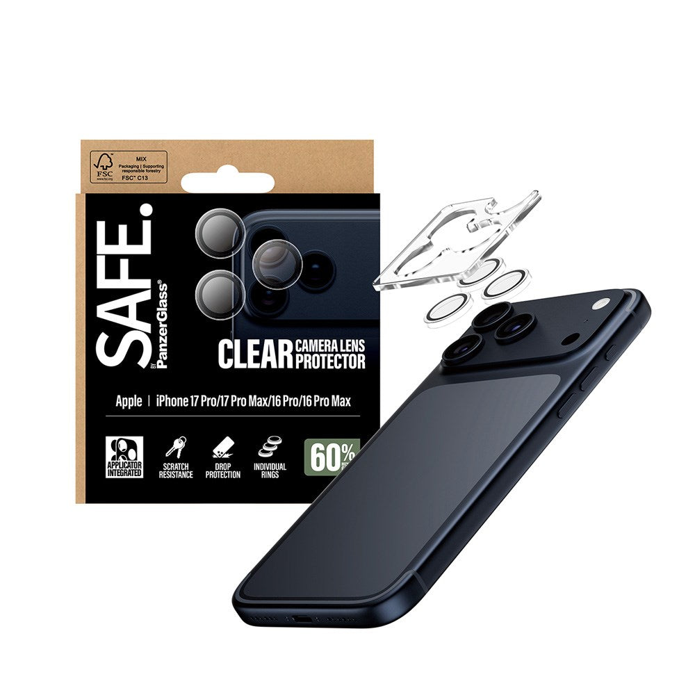 Safe by PanzerGlass iPhone 17 Pro / 17 Pro Max / 16 Pro / 16 Pro Max Kameralinse Beskyttelsesglas - Gennemsigtig / Sort