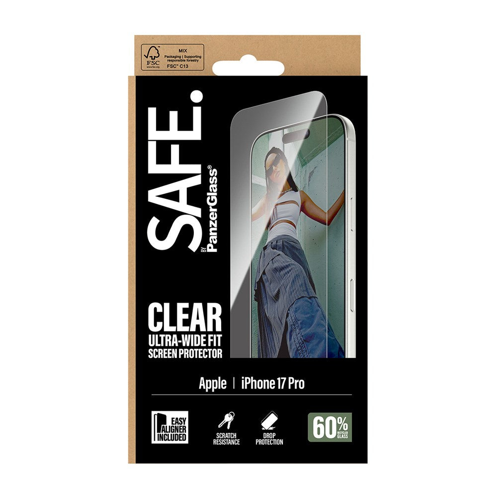 SAFE by PanzerGlass iPhone 17 Pro Ultra-Wide Fit Skærmbeskyttelsesglas - Gennemsigtig