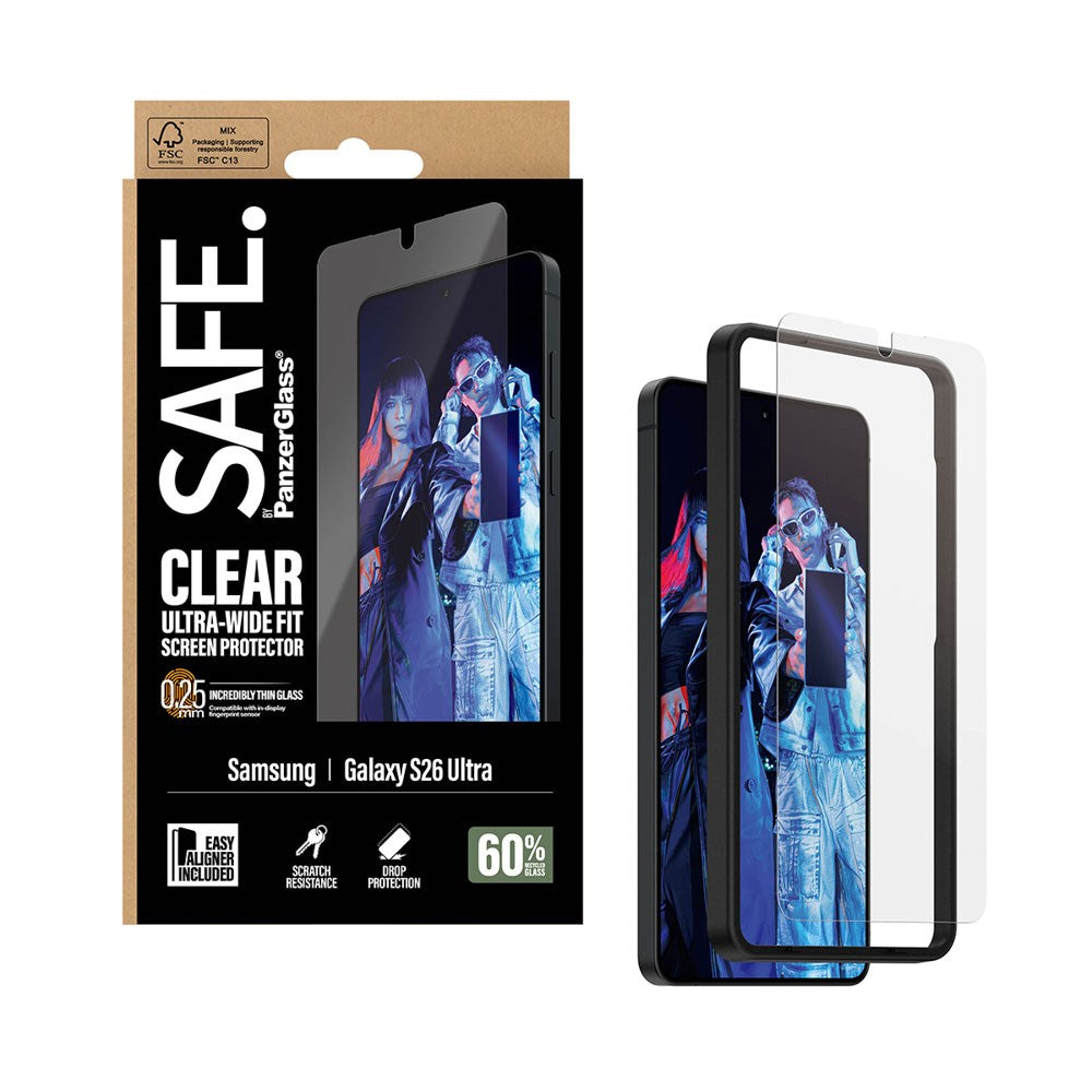 Samsung Galaxy S26 Ultra SAFE by PanzerGlass Ultra-Wide Fit Skærmbeskyttelsesglas - Gennemsigtig