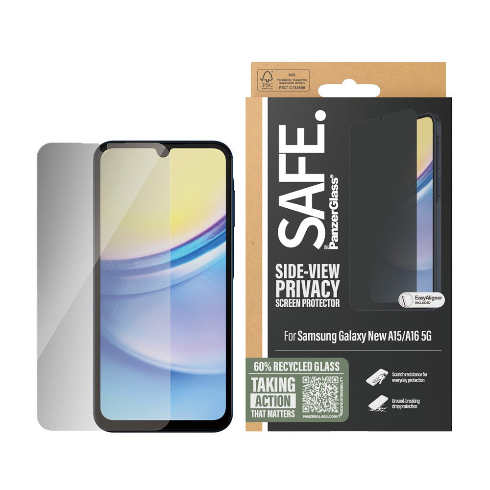 SAFE by PanzerGlass Samsung Galaxy A16 Ultra-Wide Fit Skærmbeskyttelsesglas - Privacy Funktion - Gennemsigtig