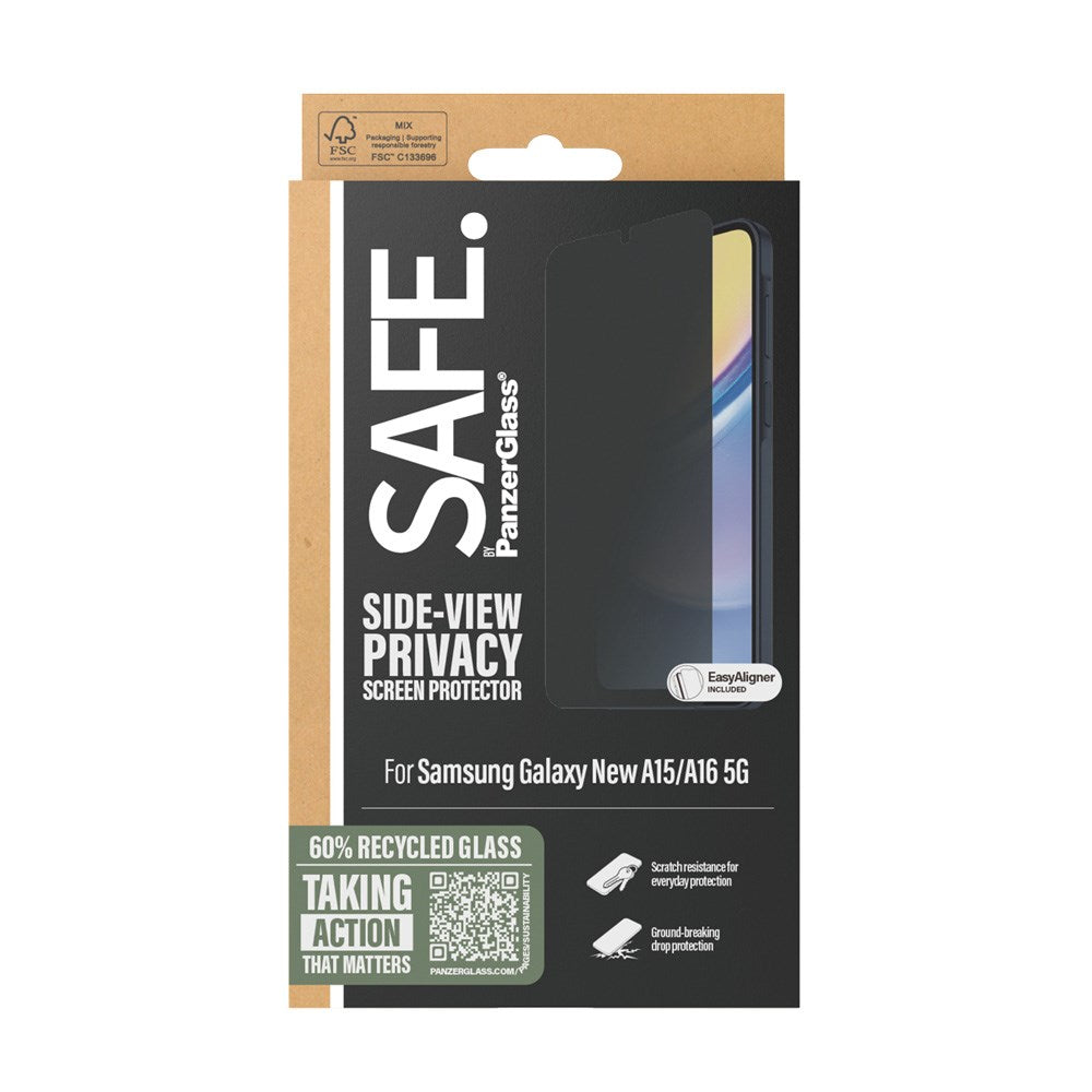 SAFE by PanzerGlass Samsung Galaxy A16 Ultra-Wide Fit Skærmbeskyttelsesglas - Privacy Funktion - Gennemsigtig