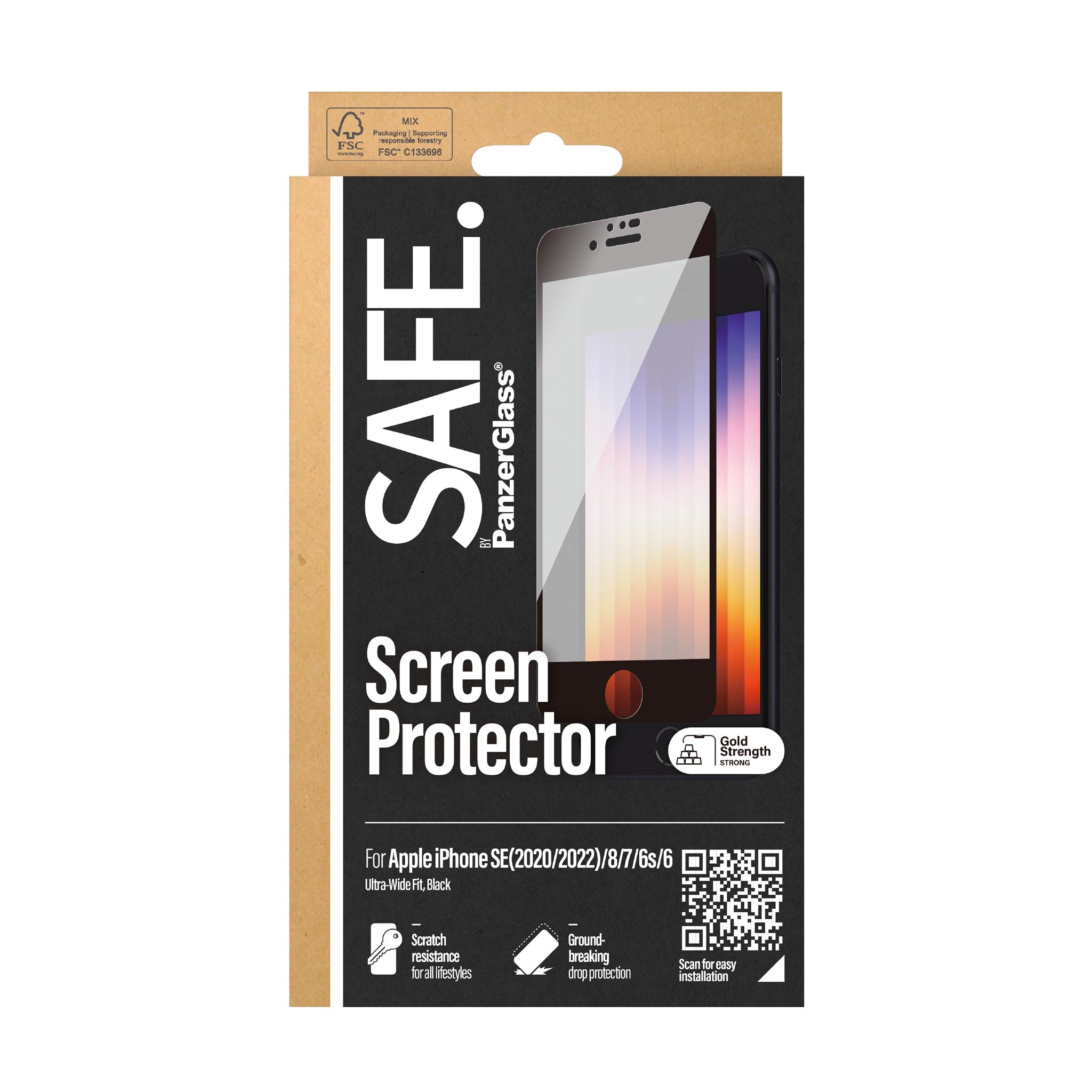 SAFE by PanzerGlass Edge-to-Edge Fit Skærmbeskyttelse - iPhone 8/7/6/6s/SE (2020/2022) - Gennemsigtig/Sort Kant