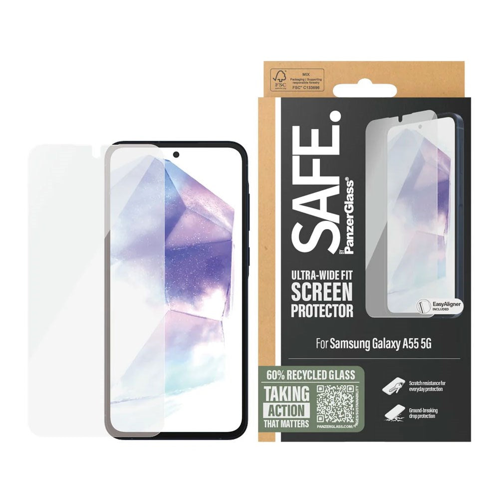 Samsung Galaxy A55 (5G) Safe By PanzerGlass® Ultra-Wide Fit Skærmbeskyttelse - Case Friendly - Gold Strength - Gennemsigtig