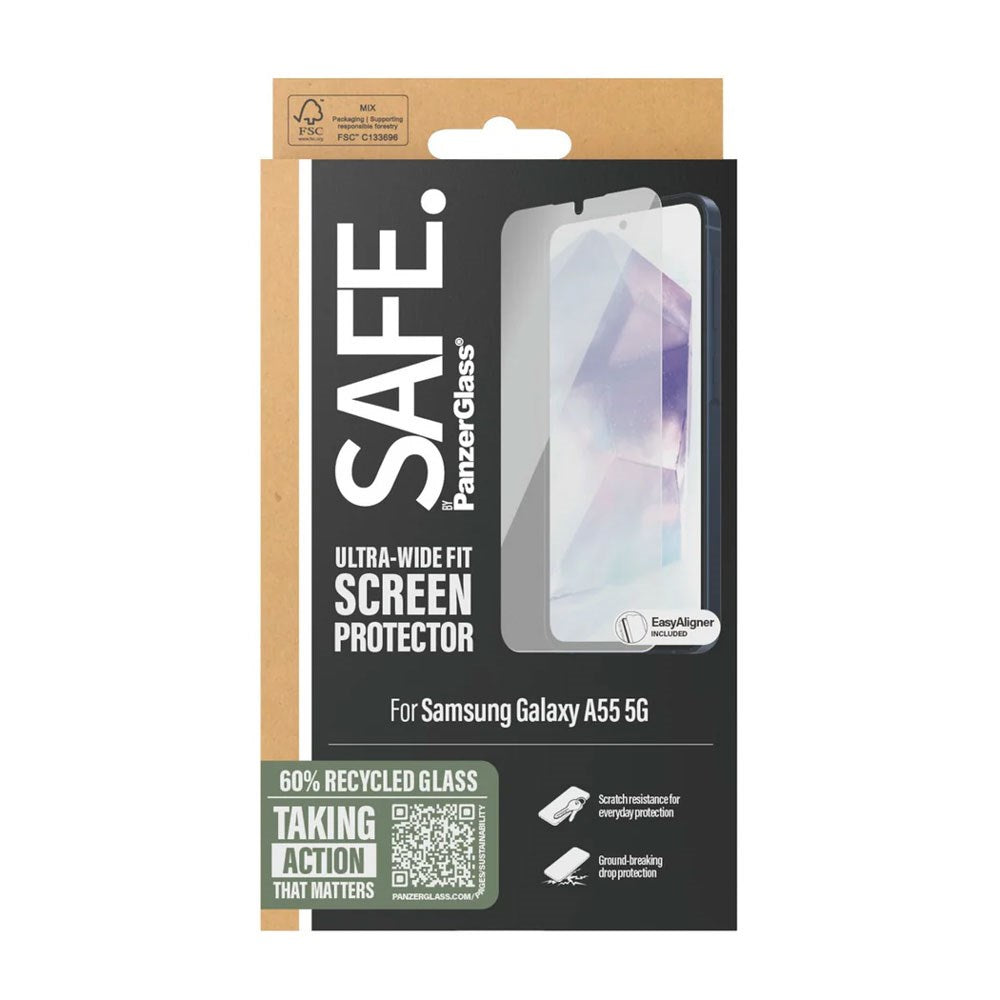 Samsung Galaxy A55 (5G) Safe By PanzerGlass® Ultra-Wide Fit Skærmbeskyttelse - Case Friendly - Gold Strength - Gennemsigtig