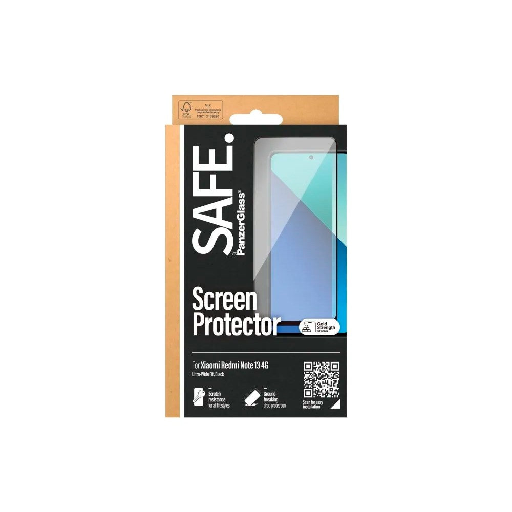 SAFE by PanzerGlass Xiaomi Redmi Note 13 - Ultra-Wide Fit Skærmbeskyttelsesglas - Gennemsigtig/Sort Kant