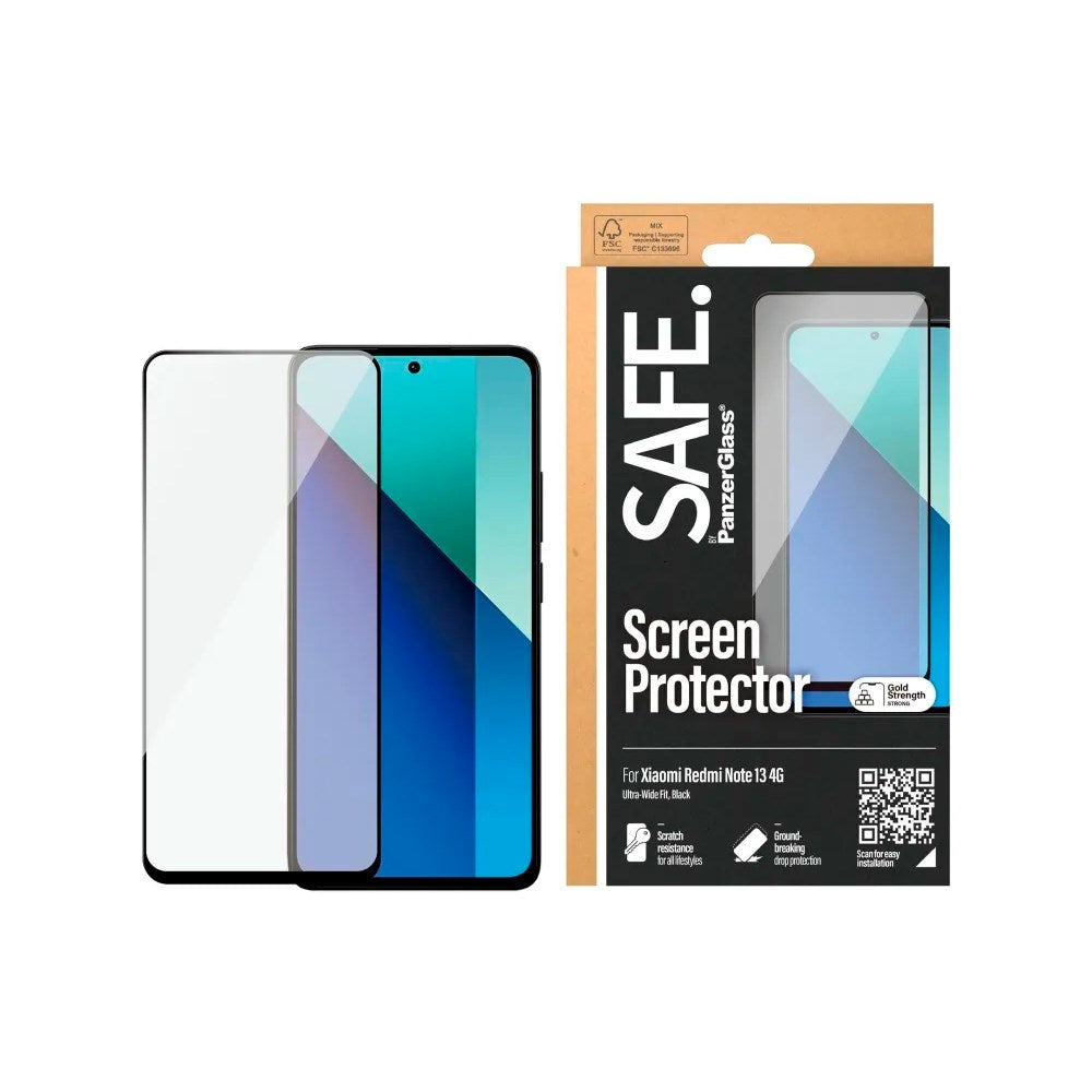 SAFE by PanzerGlass Xiaomi Redmi Note 13 - Ultra-Wide Fit Skærmbeskyttelsesglas - Gennemsigtig/Sort Kant