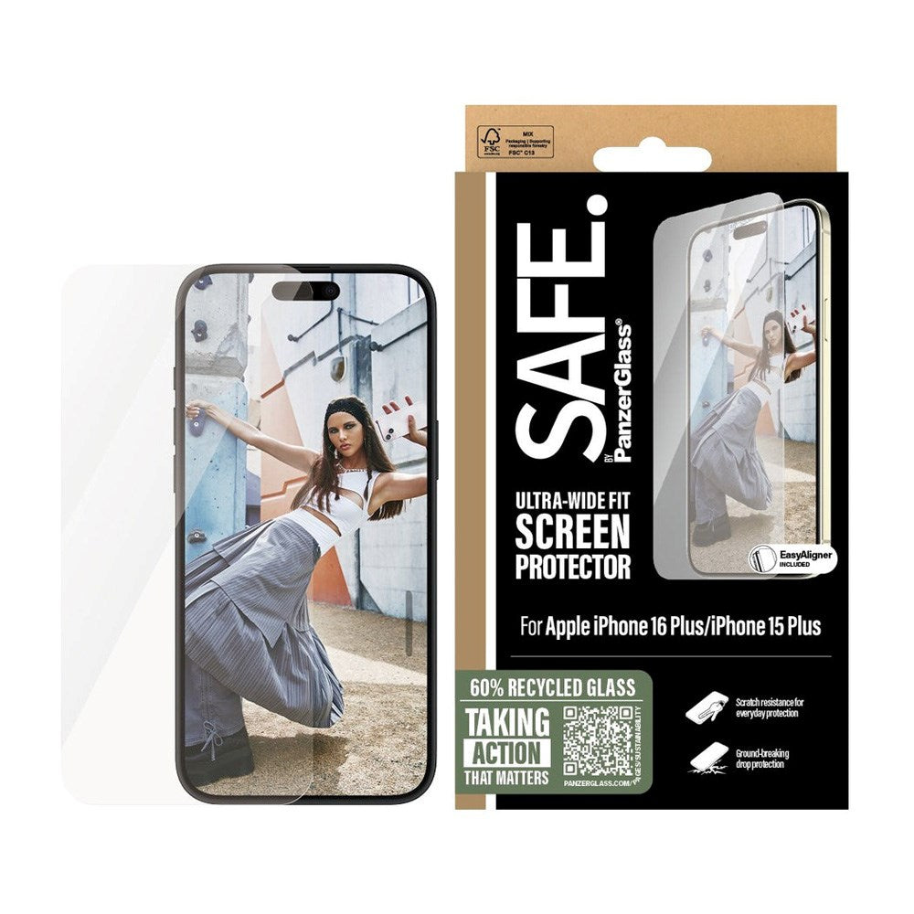 SAFE by PanzerGlass iPhone 15/16 Plus Ultra-Wide Fit Skærmbeskyttelsesglas - Gennemsigtig