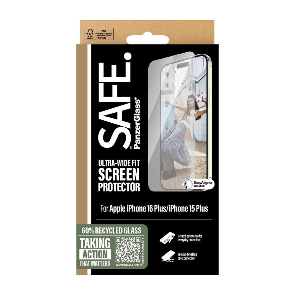 SAFE by PanzerGlass iPhone 15/16 Plus Ultra-Wide Fit Skærmbeskyttelsesglas - Gennemsigtig