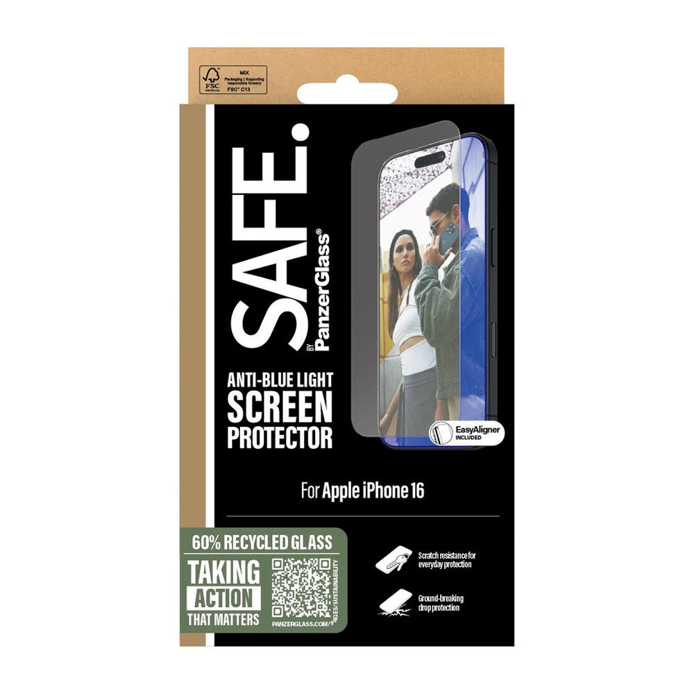 SAFE by PanzerGlass iPhone 15/16 Ultra-Wide Fit Skærmbeskyttelsesglas - Blue Light - Gennemsigtig