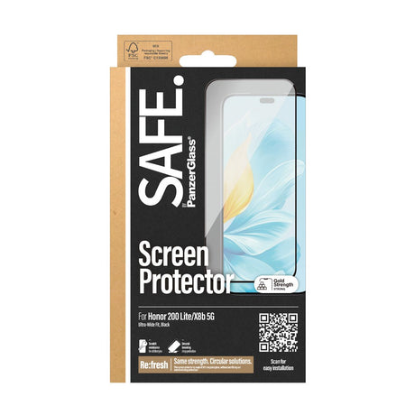 Honor 200 Lite / X8b Safe By PanzerGlass® Ultra-Wide Fit Skærmbeskyttelse - Case Friendly - Gold Strength - Gennemsigtig / Sort Kant
