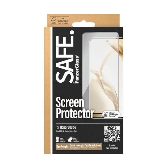 Honor 200 Safe By PanzerGlass® Ultra-Wide Fit Skærmbeskyttelse - Case Friendly - Gold Strength - Gennemsigtig / Sort Kant