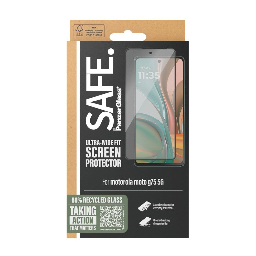 SAFE by PanzerGlass Ultra-Wide Fit Skærmbeskyttelsesglas - Motorola Moto G75 (5G) - Gennemsigtig / Sort Kant