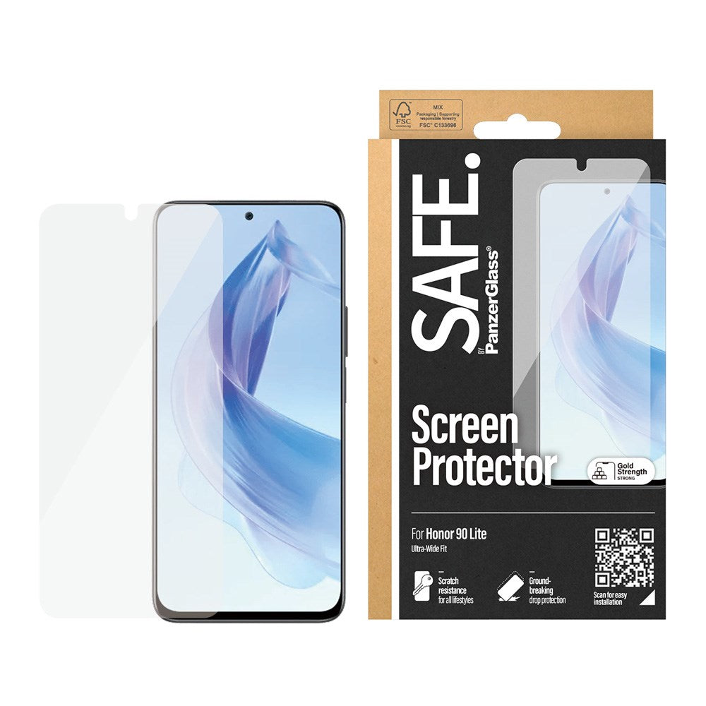 Honor 90 Lite Safe By PanzerGlass® Ultra-Wide Fit Skærmbeskyttelse - Case Friendly - Gold Strength - Gennemsigtig