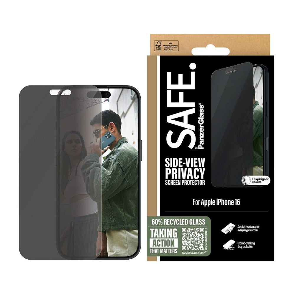 SAFE by PanzerGlass iPhone 15/16 Ultra-Wide Fit Skærmbeskyttelsesglas - Privacy Funktion - Gennemsigtig