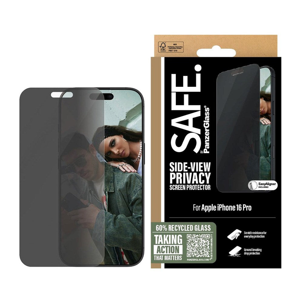 SAFE by PanzerGlass iPhone 16 Pro Ultra-Wide Fit Skærmbeskyttelsesglas - Privacy Funktion - Gennemsigtig