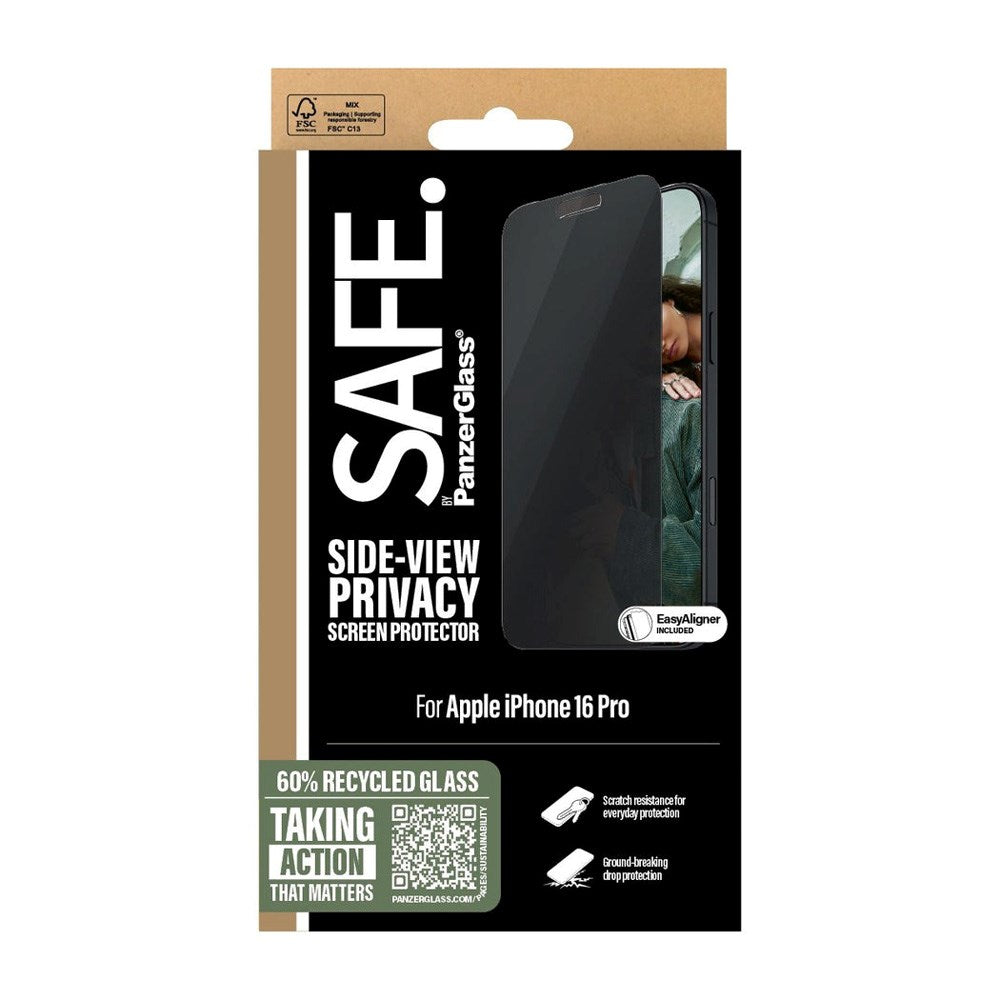 SAFE by PanzerGlass iPhone 16 Pro Ultra-Wide Fit Skærmbeskyttelsesglas - Privacy Funktion - Gennemsigtig