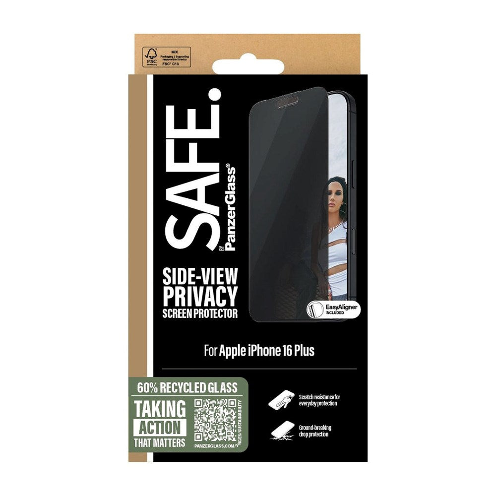 SAFE by PanzerGlass iPhone 15/16 Plus Ultra-Wide Fit Skærmbeskyttelsesglas - Privacy Funktion - Gennemsigtig