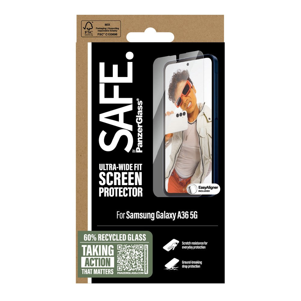 SAFE by PanzerGlass Samsung Galaxy A36 (5G) Ultra-Wide Fit Skærmbeskyttelsesglas m. Easy Aligner - Gennemsigtig