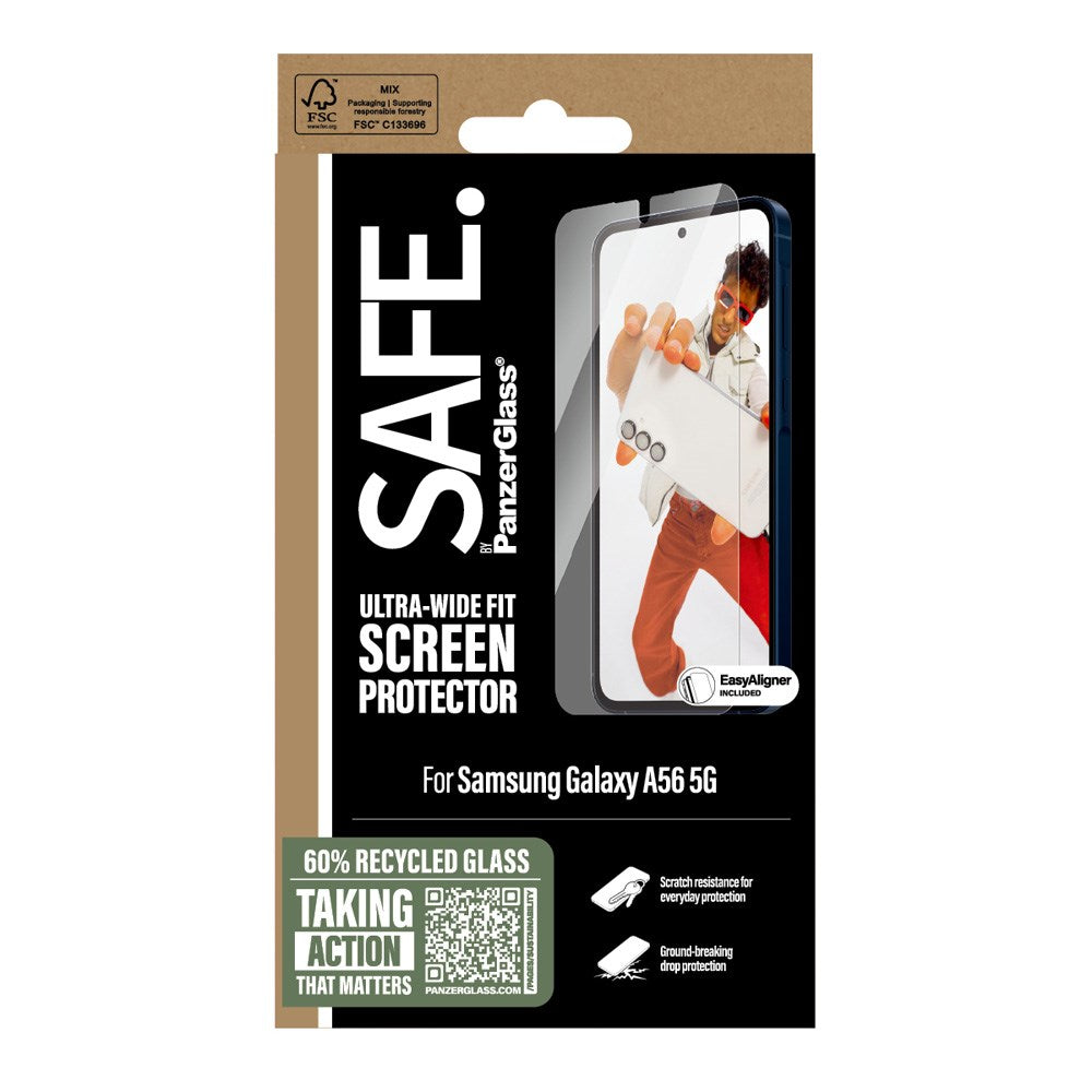 SAFE by PanzerGlass Samsung Galaxy A56 (5G) Ultra-Wide Fit Skærmbeskyttelsesglas m. Easy Aligner - Gennemsigtig