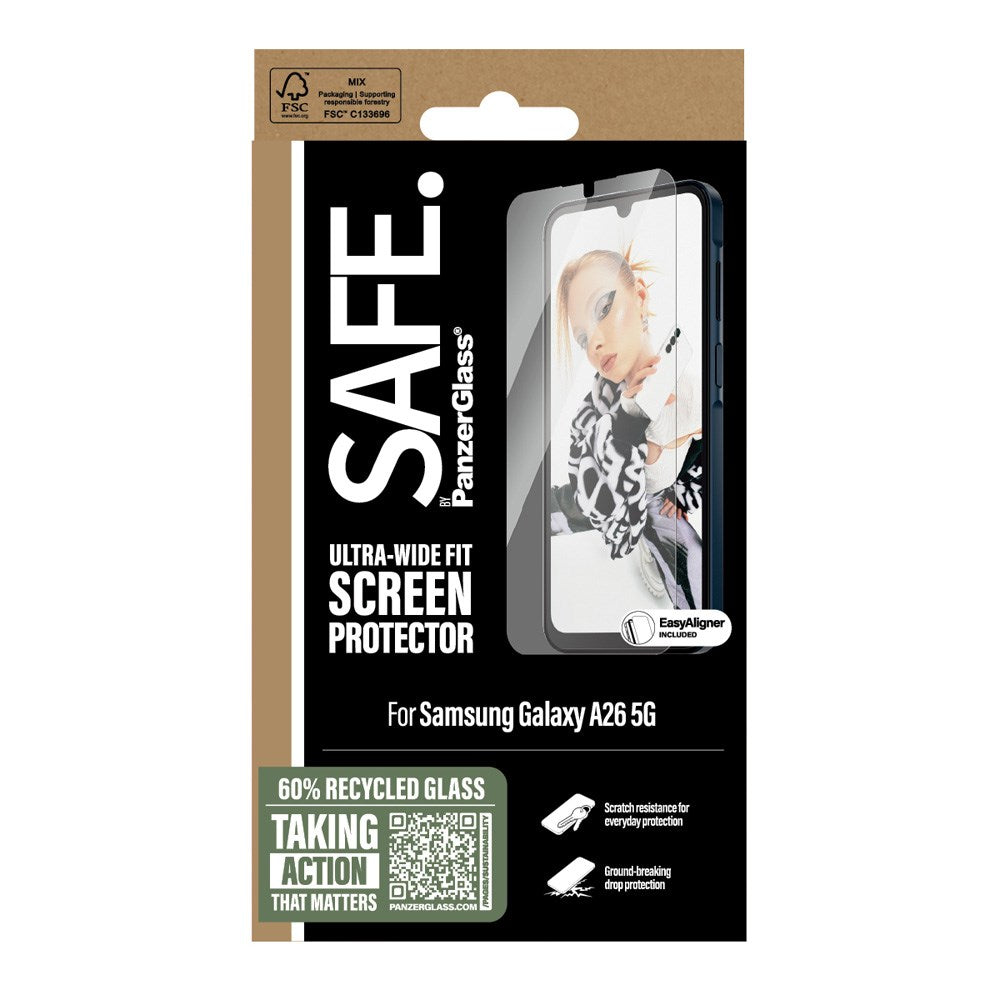 SAFE by PanzerGlass Samsung Galaxy A26 (5G) Ultra-Wide Fit Skærmbeskyttelsesglas m. Easy Aligner - Gennemsigtig