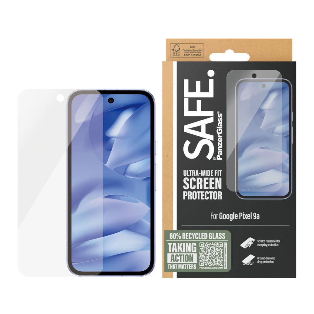 SAFE by PanzerGlass Google Pixel 9a Ultra-Wide Fit Skærmbeskyttelsesglas - Gennemsigtig
