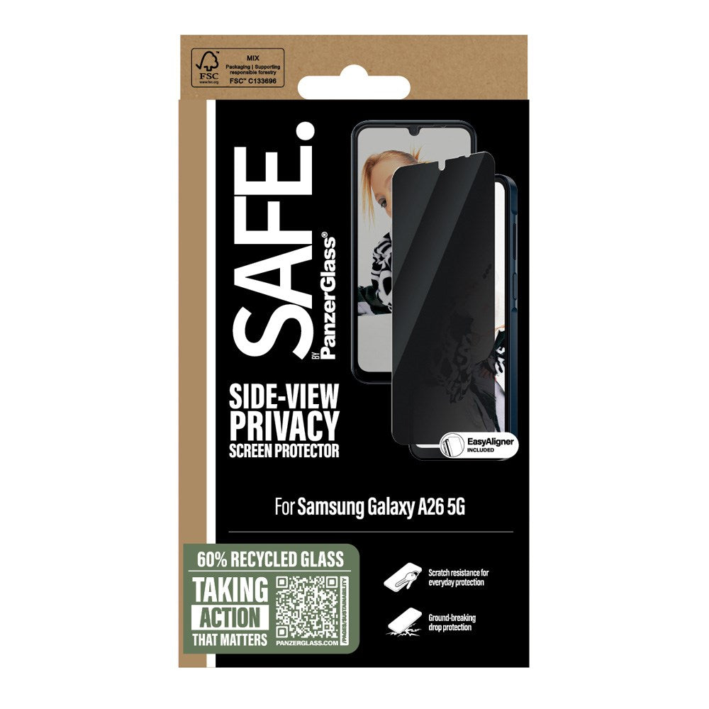 SAFE by PanzerGlass Samsung Galaxy A26 (5G) Ultra-Wide Fit Skærmbeskyttelsesglas - Privacy Funktion - Gennemsigtig
