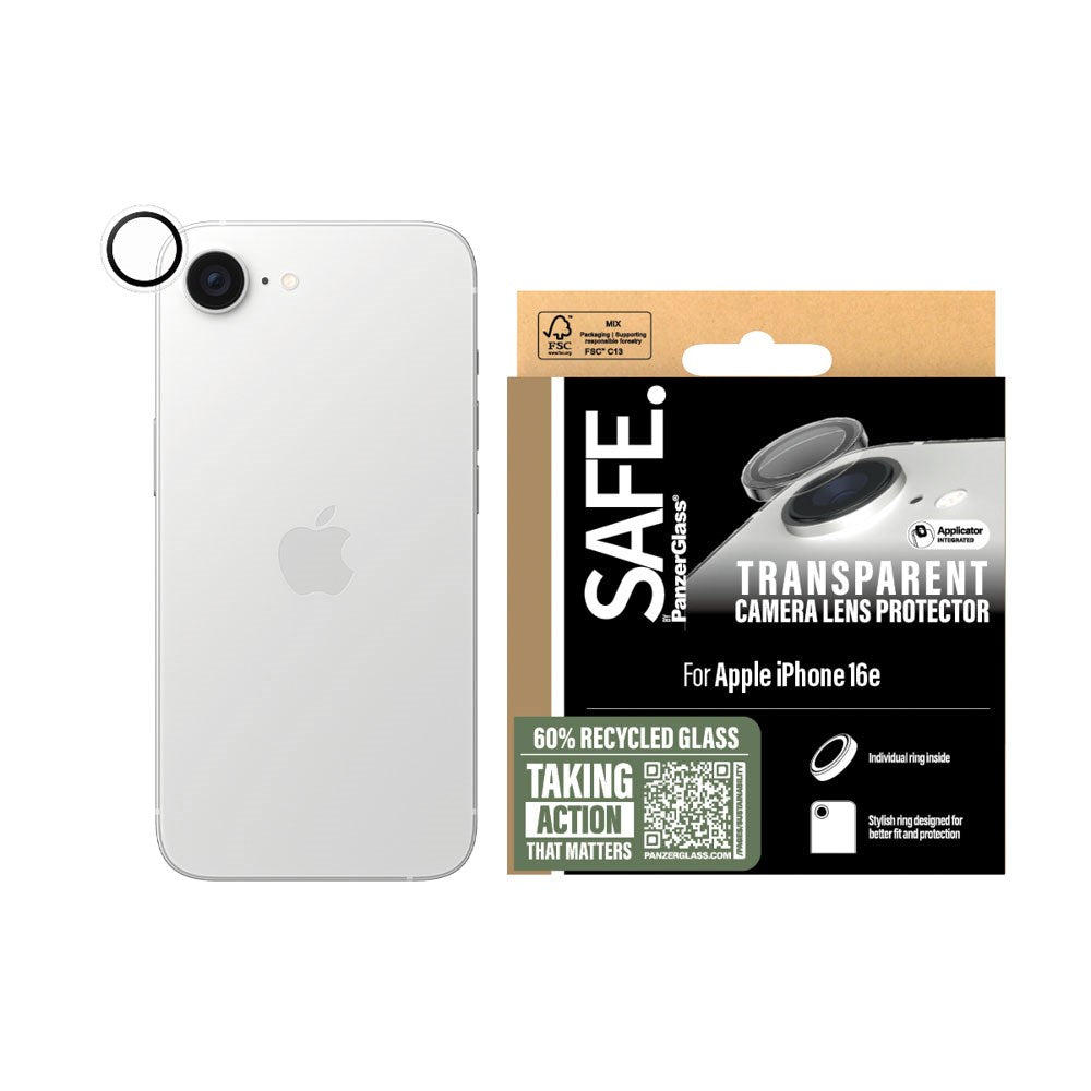 iPhone 17e / 16e Safe By PanzerGlass Kamerabeskyttelse - Genanvendt Glas - Gennemsigtig