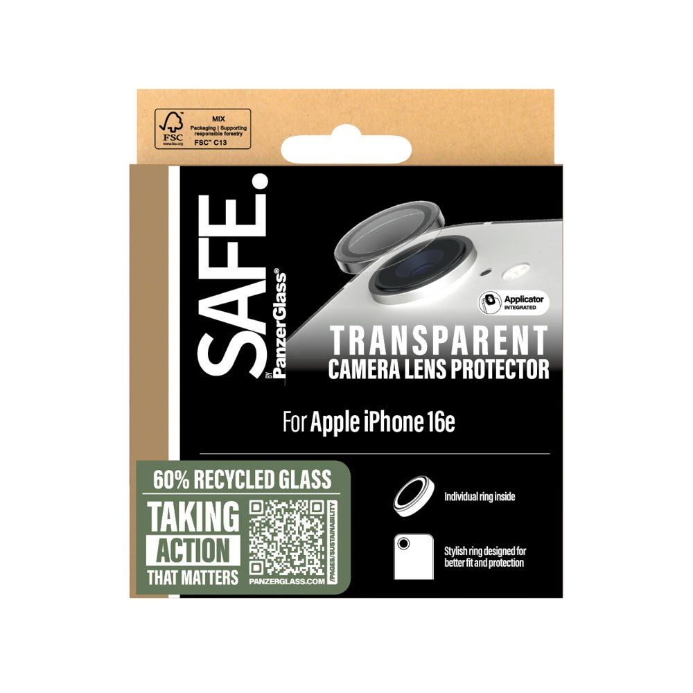 iPhone 17e / 16e Safe By PanzerGlass Kamerabeskyttelse - Genanvendt Glas - Gennemsigtig
