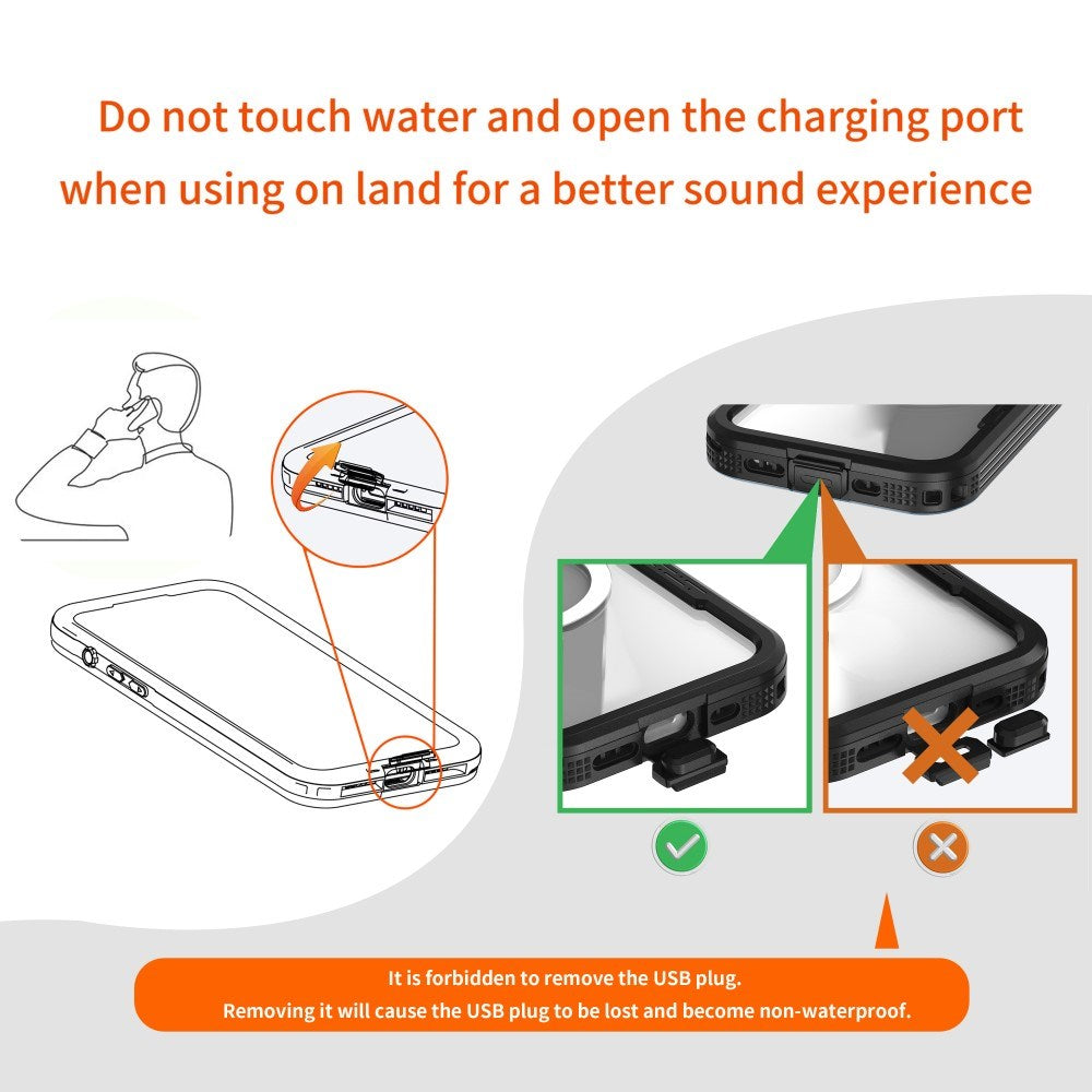 iPhone 16 Pro Vandtæt Håndværker Cover m. Skærmbeskyttelse og Strop - MagSafe Kompatibel - Gennemsigtig / Sort