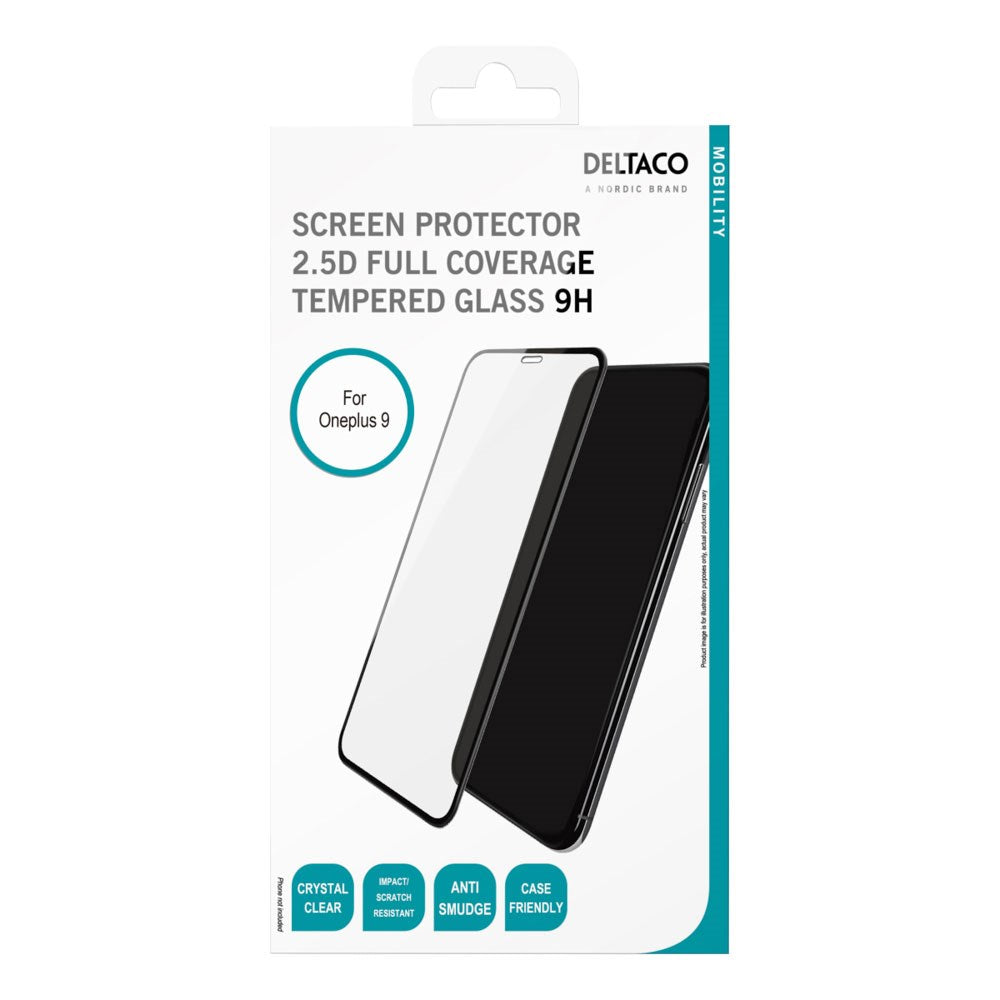OnePlus 9 Deltaco Hærdet Skærmbeskyttelsesglas - Gennemsigtig / Sort Kant