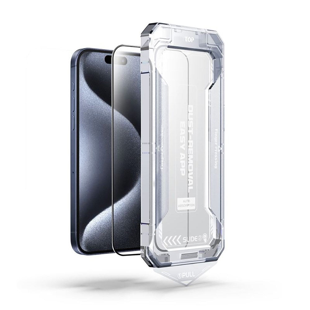 iPhone 16 Mobile Origin Skærmbeskyttelsesglas m. Applikator - Gennemsigtig / Sort Kant