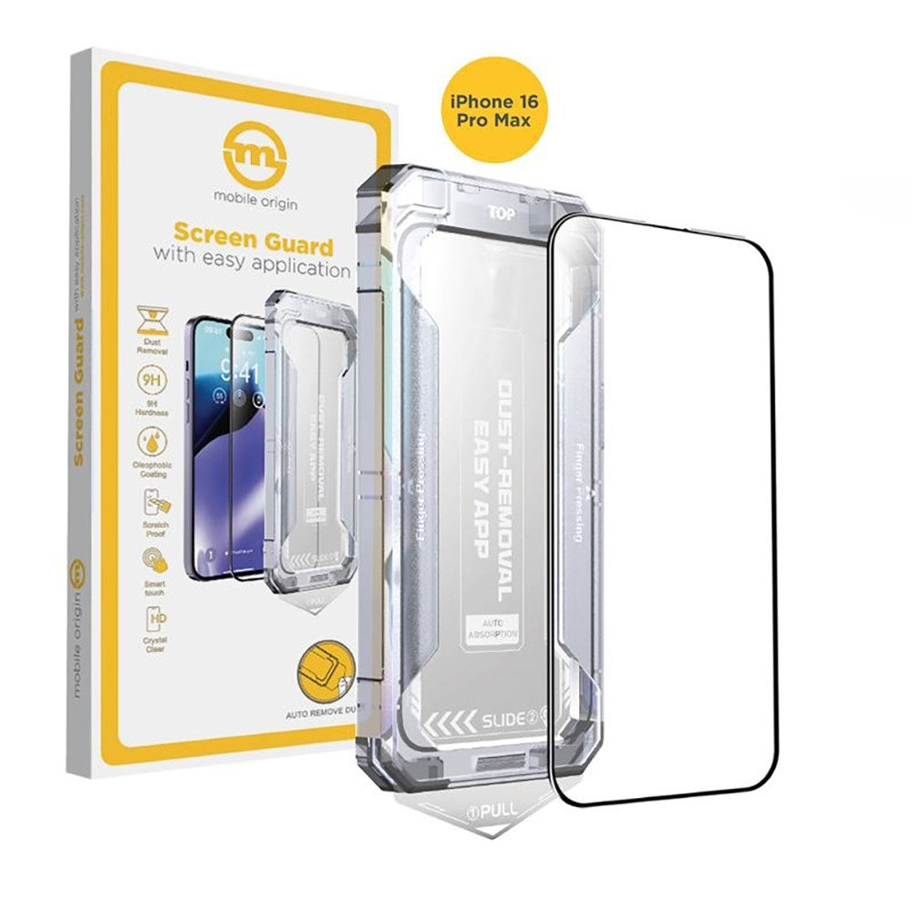 iPhone 16 Pro Max Mobile Origin Skærmbeskyttelsesglas m. Applikator - Gennemsigtig / Sort Kant
