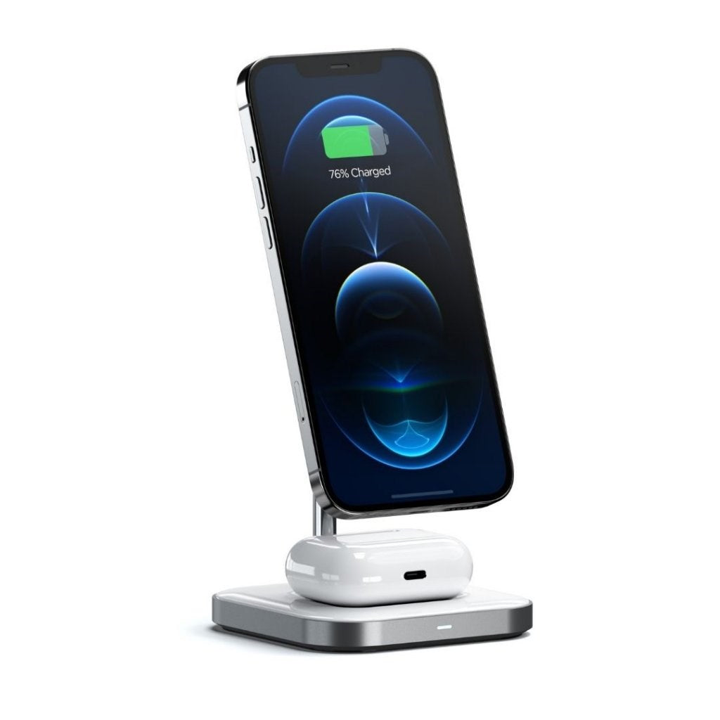 Satechi 15W Magnetic 2-in-1 Wireless Charging Stand - MagSafe Kompatibel - Hvid