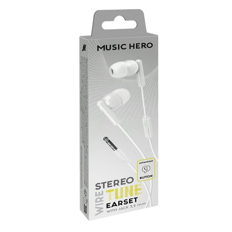MUSIC HERO Tune Stereo In-Ear Høretelefoner m. Jackstik 3.5mm & Mikrofon - Hvid