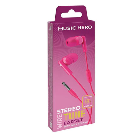 MUSIC HERO Tune Stereo In-Ear Høretelefoner m. Jackstik 3.5mm & Mikrofon - Pink
