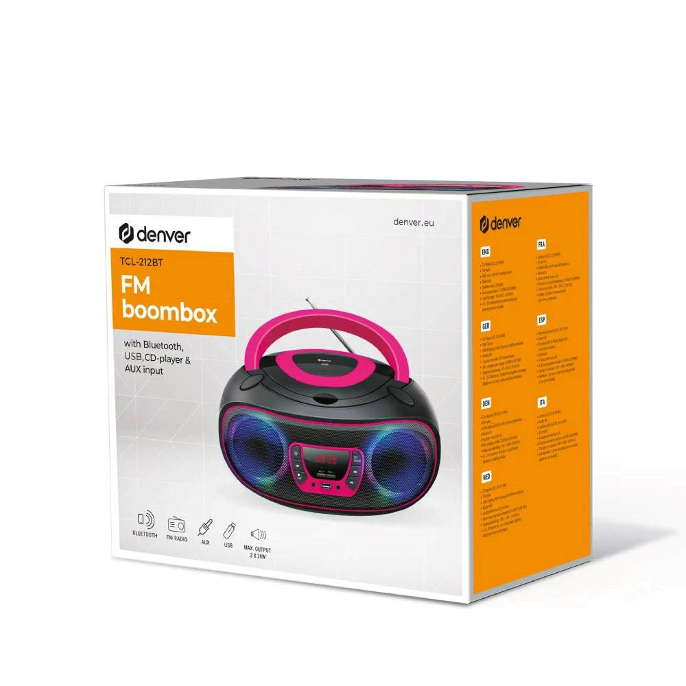 Denver TCL-212BTP Bluetooth Højttaler m. CD Afspiller - Sort / Lyserød