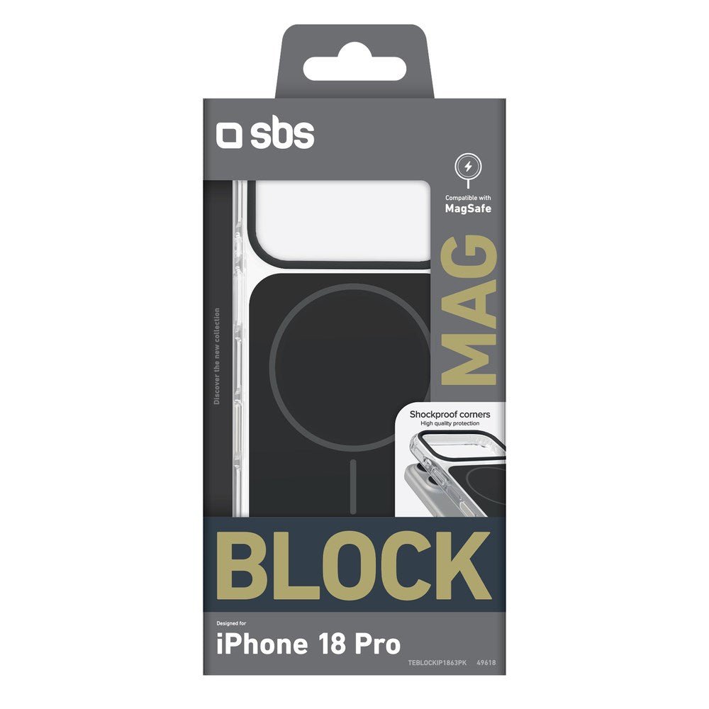 iPhone 18 Pro SBS Block Mag Cover - MagSafe Kompatibel - Sort / Gennemsigtig