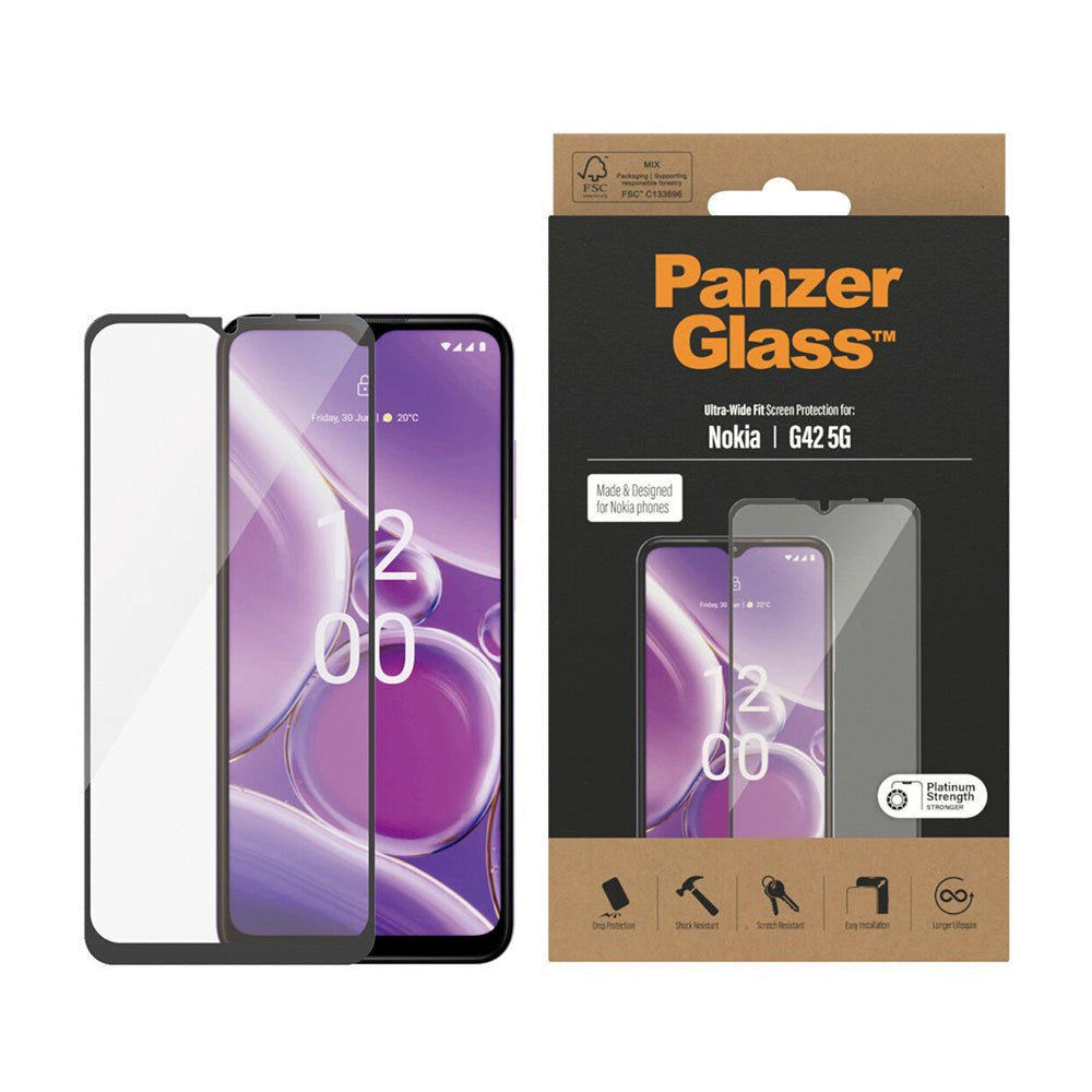 Nokia G42 PanzerGlass Ultra Wide Fit Skærmbeskyttelse - Platinum Strength - Sort Kant