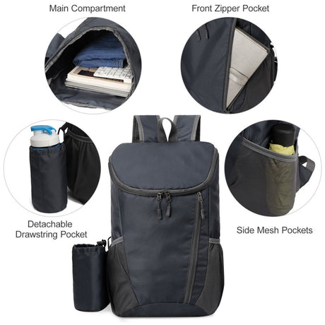 Vandafvisende 20L Nylon Rygsæk (42 x 28cm) - Sort