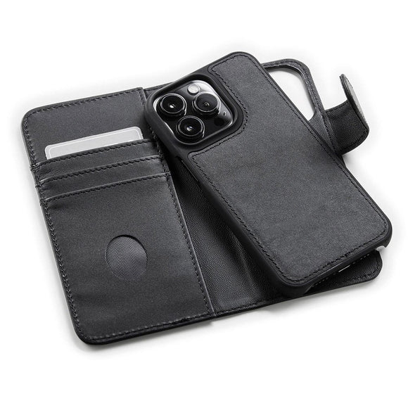 iPhone 13 Pro Trunk 2-i-1 Ægte Læder Cover m. Pung - Sort