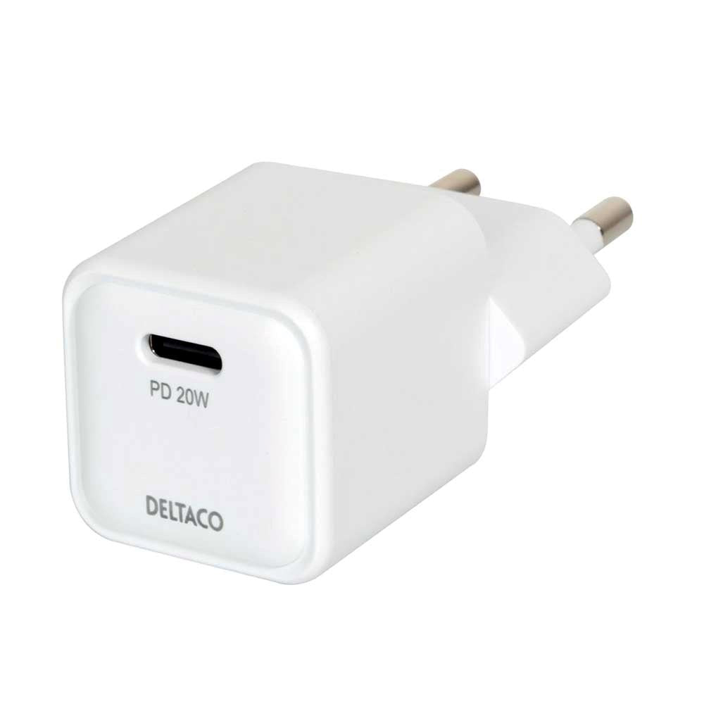 Deltaco PD 20W Mini Vægoplader m. USB-C - Hvid