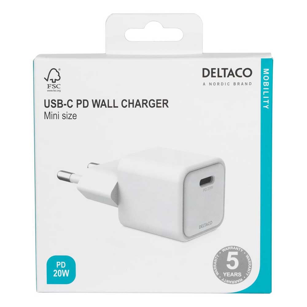 Deltaco PD 20W Mini Vægoplader m. USB-C - Hvid