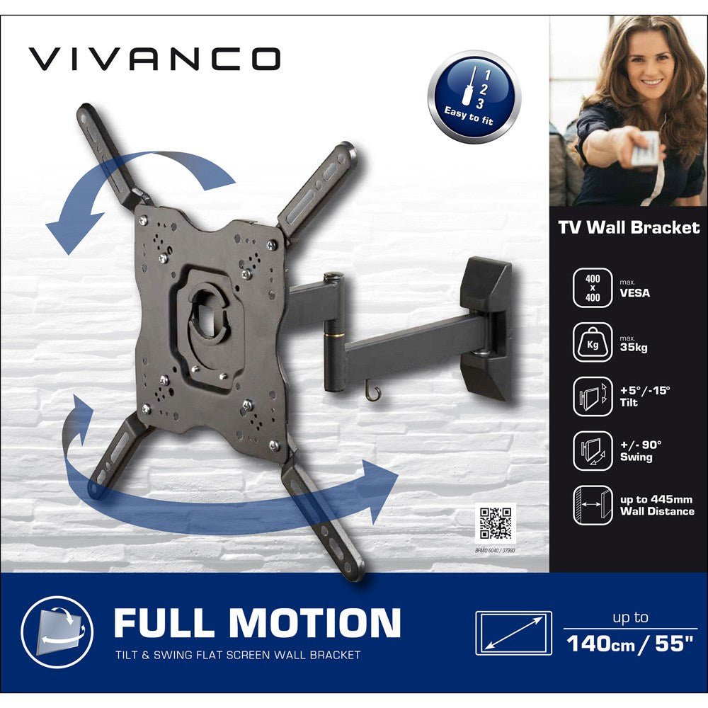 Vivanco TV Vægbeslag m. Udtræk - 35kg / 55" - Sort