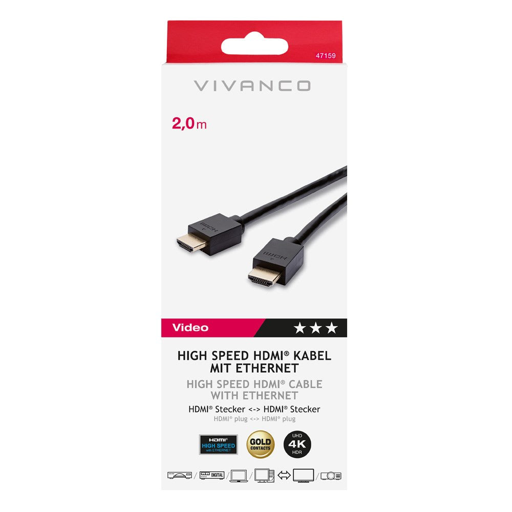 Vivanco HDMI 2.0 Kabel (Han til Han) 4K / 60Hz - 2m - Sort